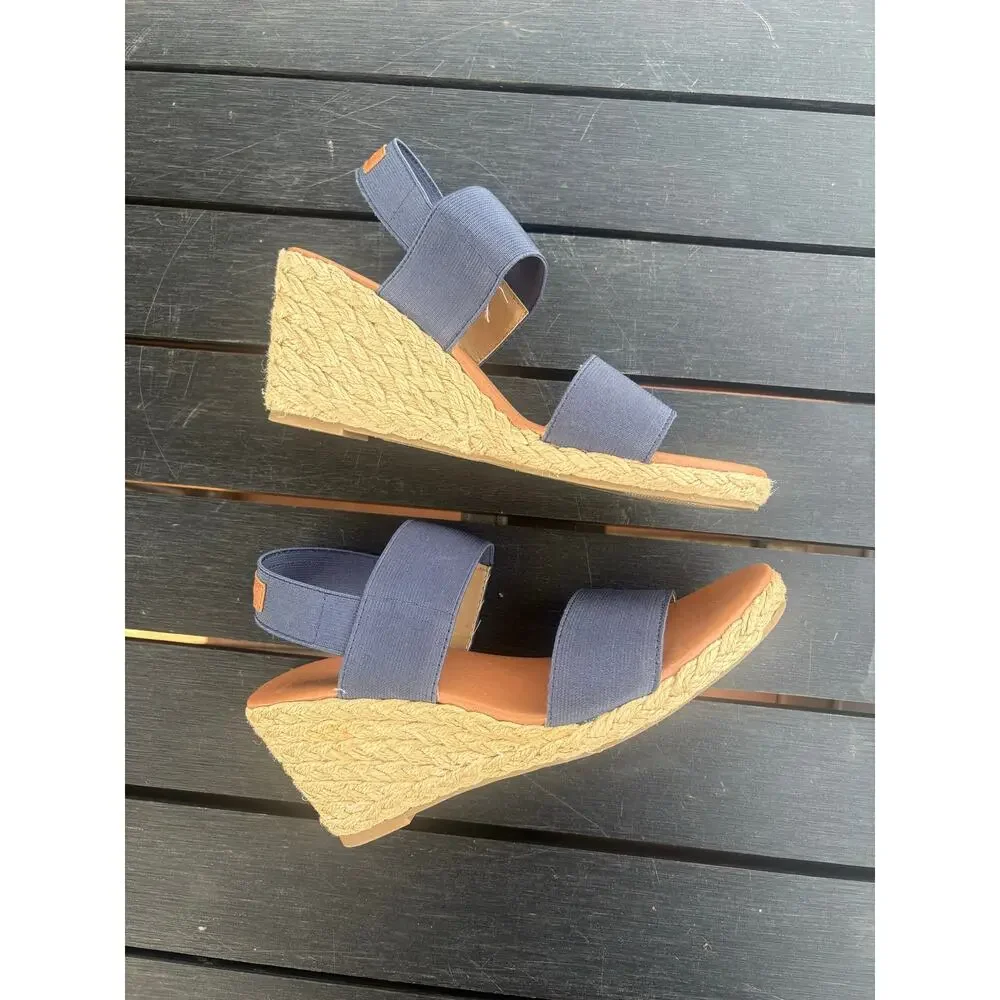 Tommy Bahama Navy Sakura Espadrille Wedge Sandals Size 7 Peep Toe Sling Back